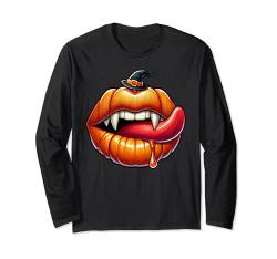 Lustiger Kürbis Orange Lippen Halloween Mund Jungen Mädchen Kinder Langarmshirt von Pumpkin Lips Halloween2024