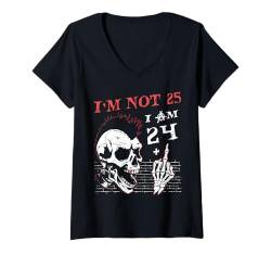 Damen I Am 24 Plus Middle Finger - 25th Bday Skull Skeleton Hand T-Shirt mit V-Ausschnitt von Punk Skull Skeleton : Age + Middle Finger Birthday