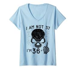 Damen I Am 36 Plus Middle Finger - 37th Birthday Skeleton Hand T-Shirt mit V-Ausschnitt von Punk Skull Skeleton : Age + Middle Finger Birthday