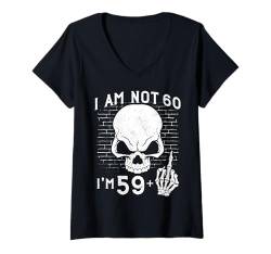 Damen I Am 59 Plus Middle Finger - 60th Birthday Skeleton Hand T-Shirt mit V-Ausschnitt von Punk Skull Skeleton : Age + Middle Finger Birthday