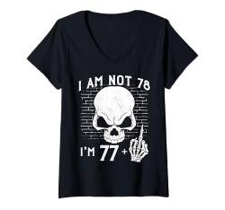 Damen I Am 77 Plus Middle Finger - 78th Birthday Skeleton Hand T-Shirt mit V-Ausschnitt von Punk Skull Skeleton : Age + Middle Finger Birthday