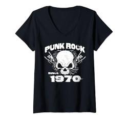 Damen Punk Rock Since 1970 - 54th Birthday Skull Rock Hands T-Shirt mit V-Ausschnitt von Punk's not Dead - Skull Punk Rock
