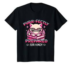 Kinder Perfekt vorbereitet für Kindy Cute Cat Back to School T-Shirt von Punny Scholar Tees