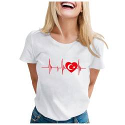 Türkei Tshirt Damen Türkei Trikot Em 2024 Männer Sommershirt Türkei Fahne Print Freizeit Kurzarmshirt Komfortables Türkei Shirt Rundhals Tshirt Atmungsaktiv Sportshirt Türkei Fanartikel (H1-White, L) von Puramala