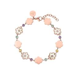 Purelei® Flowering Armband, Armband mit Blüten und bunten Zirkoniasteinen im Wechsel, Wasserfest Armband aus Edelstahl, Lange verstellbar 16-19 cm (Rosegold) von Purelei