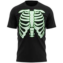 Herren-T-Shirt, leuchtet im Dunkeln, einfache Halloween-Verkleidung, Geschenkidee für Männer und Frauen, einzigartiges Halloween-Party-Kostüm für Ihn, Skelett-Körperdruck-T-Shirt, Schwarz , M von Purple Print House