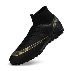 Puvvtyi High Top Fussballschuhe Herren Atmungsaktive Fußballschuhe Jungen ohne Stollen,Schwarz,39 EU von Puvvtyi