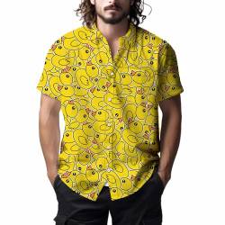 Herren Hemden 80er 90er Jahre Hemden für Männer Casual Button Down Kurzarm Shirt Lustige Party Schnell Trocknende Herrenbekleidung, Gelbe Gummienten Cartoon Enten, L von Pweyyte