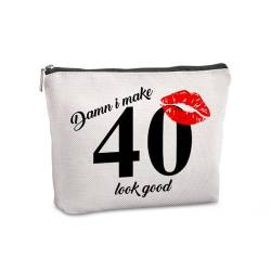 Pwrlveiut Geschenkidee zum 40. Geburtstag, Geschenk für Frauen, Reise-Make-up-Tasche, Geburtstagsgeschenke für 40-jährige Frau, 40. Geburtstag, Geschenkideen, Kosmetiktasche, Weiss/opulenter Garten, von Pwrlveiut