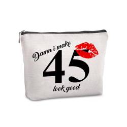 Pwrlveiut Geschenkidee zum 45. Geburtstag, Geschenk für Frauen, Reise-Make-up-Tasche, Geburtstagsgeschenke für 45-jährige Frau, 45. Geburtstag, Geschenkideen, Kosmetiktasche, Weiss/opulenter Garten, von Pwrlveiut