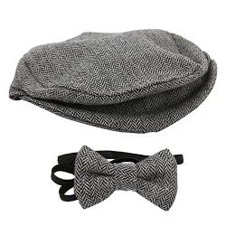 Pwshymi Flat Cap Gentleman Hut Bowtie Fotografie Prop Säuglings Neugeborenes Baby Fotografie Requisiten Hut mit Fliege Set(dunkelgrau) von Pwshymi