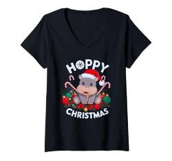 Damen Cute Baby Pygmy Hippo Santa In Thailand T-Shirt mit V-Ausschnitt von Pygmy Hippo Santa Hoppy Christmas