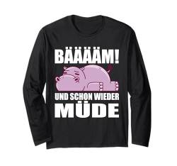 Bäääm! Und Schon Wieder Müde Hippo Schlafanzug Schlafshirt Langarmshirt von Pyjama Geschenke Für Langschläfer & Morgenmuffel