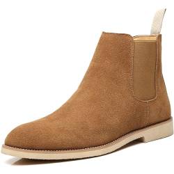 QAXZESA Herren Formelle Hochzeitsschuhe Wildleder Chelsea Boots Business Büro Arbeit Männer Stiefelette,Yellow Thicken-39 von QAXZESA