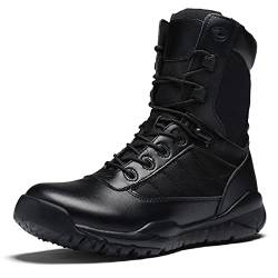 QAXZESA Herren Outdoor Work Booties Military Army Tactical Combat Boots Mann Trekking und Wanderschuhe Schwarze Leder Schnürschuhe,Black-44 von QAXZESA
