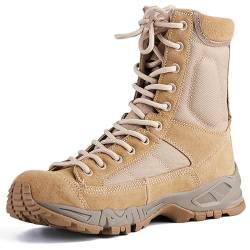 QAXZESA Männer Militärische Taktische Schuhe Outdoor Kampfstiefel Atmungsaktive Wanderschuhe Camping Schnürstiefel Trekking Wandern,sand-40 von QAXZESA