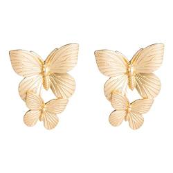 Schmetterlinge-Insekten-Ohrringe, Goldene Schmetterlings-Ohrringe für Frauen, Böhmische Goldfarbene Schmetterlings-Aussage-Ohrringe Boho-Schmuck, Schmetterlings-Tier-Tropfen-Ohrringe für Mädchen von QDDollarsFun