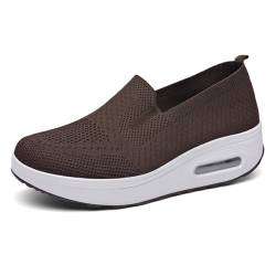 Orthopädische Damen-Sneaker, Komfortabel Atmungsaktiv Weiche Sohle Vernetzen Sie Sich Turnschuhe, Slip-On Luftkissen Wanderschuhe, Leicht Fußgewölbeunterstützung Läuft Trainer(Dark Brown,37 EU) von QHNTUJLB