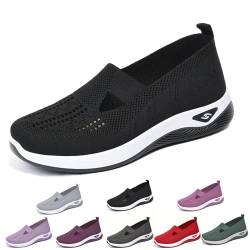 QHNTUJLB Orthopädische Damen-Sneaker, Atmungsaktiv Gewebt Weiche Sohle Strecken Schuhe, rutschfest Fußgewölbeunterstützung Reinschlüpfen Wanderschuhe, Komfortabel Lässig Leicht Trainer(Black,40 EU) von QHNTUJLB