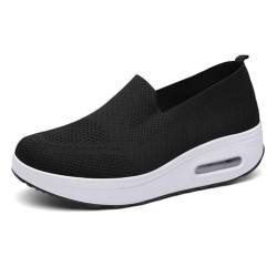 QHNTUJLB Orthopädische Damen-Sneaker, Komfortabel Atmungsaktiv Weiche Sohle Vernetzen Sie Sich Turnschuhe, Slip-On Luftkissen Wanderschuhe, Leicht Fußgewölbeunterstützung Läuft Trainer(Black,42 EU) von QHNTUJLB