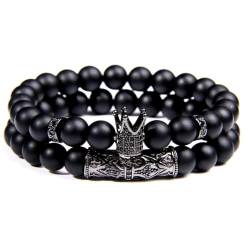 QIANGYTHENKO 2 Stück Perlenarmbänder Onyx Naturstein Armbänder Homme Armreifen für Herren Handgefertigte Accessoires, 23 cm, Stein Glas Stein: Emaille Glas, Zirkonia Achat Obsidian von QIANGYTHENKO