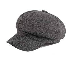 QICHEN Schirmmütze Damen Winter Newsboy Cap Warme Barett Maler Mütze Mit Visier (Grau) von QICHEN