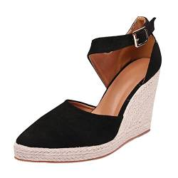 QINQNC Damen Chunky Badesandalen Women'S Mesh Espadrilles Fischerschuhe Damen Wedges Neuer 2022 Flachsstroh Gewebt Mit High Heel Schuhe Pumps Damenschuhe Damen Slingback Holzsandalen Damen (Black, 37) von QINQNC