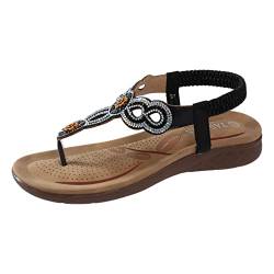 QINQNC Damen Durchsichtig Geschlossene Schwimmsandalen Sandalen für Damen Komfort mit elastischem Knöchelriemen Lässige böhmische Strandschuhe Mode Kristall Men Elastische Holzsandalen (Black, 40) von QINQNC