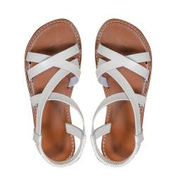 QINQNC Damen Geflochten Sandalen Frauen Glitzer Leichte -Sandalen für Damen mit flachem, rundem Zehenbereich, offenem Zehenbereich, One-Line-Schnalle Frauen Geflochten Wandersandalen (White, 36) von QINQNC