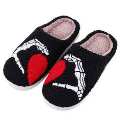 QINQNC Damen Gummisohle Hausschuhe Damen rutschfest Halloween Hausschuhe Für Frauen Männer Nette Bequeme Schlafzimmer Hausschuhe Damen Wolle Atmungsaktiv Slipper Damen Winter (Black, B) von QINQNC