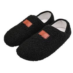 QINQNC Damen Gummisohle Slipper Damen Rückstellschaum Hausschuhe für Damen und Herren, Flauschige Hausschuhe mit Gummisohle, zum Reinschlüpfen, weich, leicht, Damen Gummi Hausschuhe (Black, 43) von QINQNC