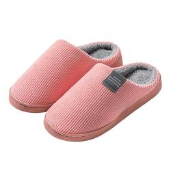 QINQNC Damen Memory Foam Strick Bequeme Schaum Hausschuhe, rutschfeste Baumwollleinen-Hausschuhe für drinnen und draußen, Hausschuhe, Sandalen, offene Zehenpartie, Damen Memory Foam Strick (Pink, 36) von QINQNC