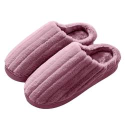 QINQNC Damen Memory Foam Wollpantoffeln Damen Weiche Hausschuhe für Männer und Frauen, rutschfeste Hausschuhe aus Baumwollleinen für drinnen und draußen, Womens Winter Gummisohle (Purple, 36) von QINQNC