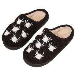 QINQNC Damen Plusch Slipper Damen Rückstellschaum Paar Freizeit Halloween Flache Unterseite Baumwollpantoffeln Herren Hausschuhe Plüsch Hausschuhe Warme Frauen Atmungsaktive Flauschig (Black, 36) von QINQNC