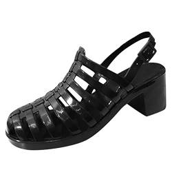 QINQNC Damen Soft Schwimmsandalen Damen Elegante Wander Sandalen für Damen, elegant, bequemes Kleid, Sandale, Knöchelriemen, Schnalle, Schuhe, Kristall-Slipper Womens Plateau (Black, 38) von QINQNC