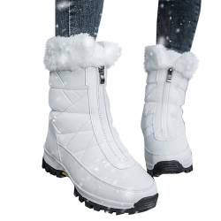 QINQNC Female Warm Plush Gefütterte Schneestiefel Xmas Winter Comfortable Cotton Shoes Anti Slip Boots For Women Snow Boots Waetpoof Damen Winterschuhe Winter Kurzschaft Stiefel (White, 37) von QINQNC