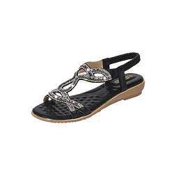 QINQNC Frauen Leopardenmuster Wandersandalen Womens Für Frauen Sandalen Sandalen Damenschuhe Trägerschuh flip flops Schnalle Mode Keile Frauen Sandalen Damen Plattfuss Wassersandalen (Black, 41) von QINQNC