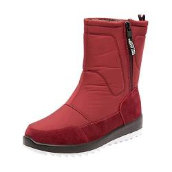 QINQNC Frauen Schneestiefel Winterstiefel Snow Boots Damen Schuhe Kältebeständige Schneestiefel Wolle Warme Schneestiefel Freizeitschuhe Mode Skischuhe mit weichen Women Stiefeletten Worker (Red, 37) von QINQNC