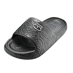 QINQNC Herren Atmungsaktiv Slipper Herren Mit Fussbett Mode alle Jahreszeiten Herren Hausschuhe Home Badezimmer rutschfest weich offener Zeh bequemer -Druck Manner Geschlossene Cotton (Black, 43) von QINQNC