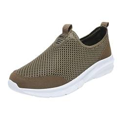 QINQNC Herren Beige Hohe Schuhe Herren Softsfeels Mode Herren Turnschuhe Atmungsaktives Mesh Flach Schnür Freizeitschuhe Male Barfuss Turnschuhe Male Wide Fit Rockabilly (Khaki, 42) von QINQNC