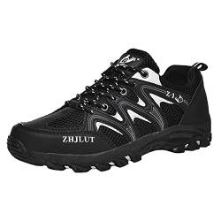 QINQNC Herren Comfort Schuhe Herren Bequeme Sneaker Mode Frühling und Männer Sportschuhe Dicke Sohlen rutschfeste Wanderschuhe Mesh Atmungsaktiv Schnüren Bequem Herren Leinen Gummistiefel (Black, 40) von QINQNC