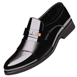 QINQNC Herren Elegant Lackschuhe Male Klassischer Velour Herrenschuhe aus lackiertem im britischen Spleißen, Business-Casual-Stil, Herren-Lederschuhe Herren Memory Foam Chunky (Black, 46) von QINQNC