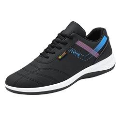 QINQNC Herren Fitness Freizeitschuhe Male Leinen Flache Schnüren Sie Sportschuhe für Herrenschuhe Mode Freizeitschuhe zum Gehen Lederschuhe Herren Plateau Arch Fit Weisse Straßenschuhe (Black, 44) von QINQNC