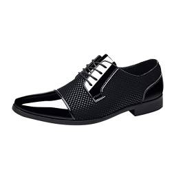 QINQNC Herren Flexibler Sohle Formal Shoes Men's Lederschuhe im klassischen Stil für Herren zum Hineinschlüpfen aus PU- mit niedriger Gummisohle und Blockabsatz Manner Vintage Breite (Black, 39) von QINQNC