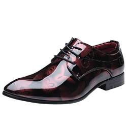 QINQNC Herren Flexibler Sohle Matt Atmungsaktive Schuhe im klassischen Stil für Herren zum Hineinschlüpfen aus PU- mit niedriger Gummisohle und Blockabsatz Herren Bequeme Lederschuhe Men's (Wine, 40) von QINQNC