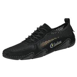 QINQNC Herren Fußball Mesh Arbeitsschuhe Herren Mesh Outdoor-Sportschuhe für Herren für den Außenhandel, lässige, rutschfeste Wanderschuhe, atmungsaktive Herren Breite Füße Bequeme Winter (Black, 42) von QINQNC