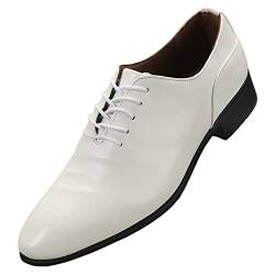 QINQNC Herren Leather Schuhe Herren Velour Elegant Herren Frühjahr und koreanische Ausgabe einfarbige Spitze Business-Lederschuhe zum Schnüren Herren Schnürschuh Schicke Echtleder (White, 44) von QINQNC