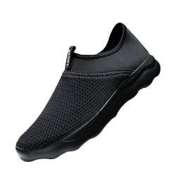 QINQNC Herren Ohne Schnürsenkel Sportschuhe Male Herren Sportschuhe Mode Muster Einfaches Festes Mesh Atmungsaktiv Bequeme Dicke Sohle Weiche Sohle Male Comfort Schuhe Herren Orthopädische (Black, 47) von QINQNC