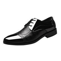 QINQNC Herren Schnürschuh Schicke Echtleder Kurzschaft Mode Herren Lederschuhe Größe Casual Low Heel Flat Solid Color British Manner Echtleder Anzugschuhe Herren Winter Breite (Black, 48) von QINQNC