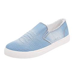 QINQNC Herren Schwarz Straßenschuhe Herren Tennis Flache Frühlings- und -Fischerschuhe für Herren aus Leinen mit Dicker Sohle und Denim-Slip-on-Schuhen Herren Athletic Espadrilles (Light Blue, 41) von QINQNC